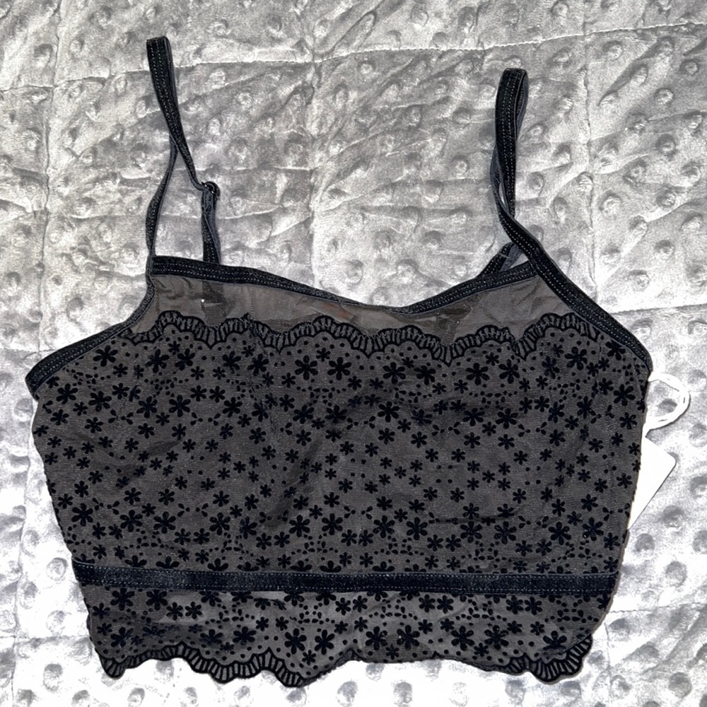 Jasmine & Ginger medium black bralette velvet floral sheer adjustable new NWT